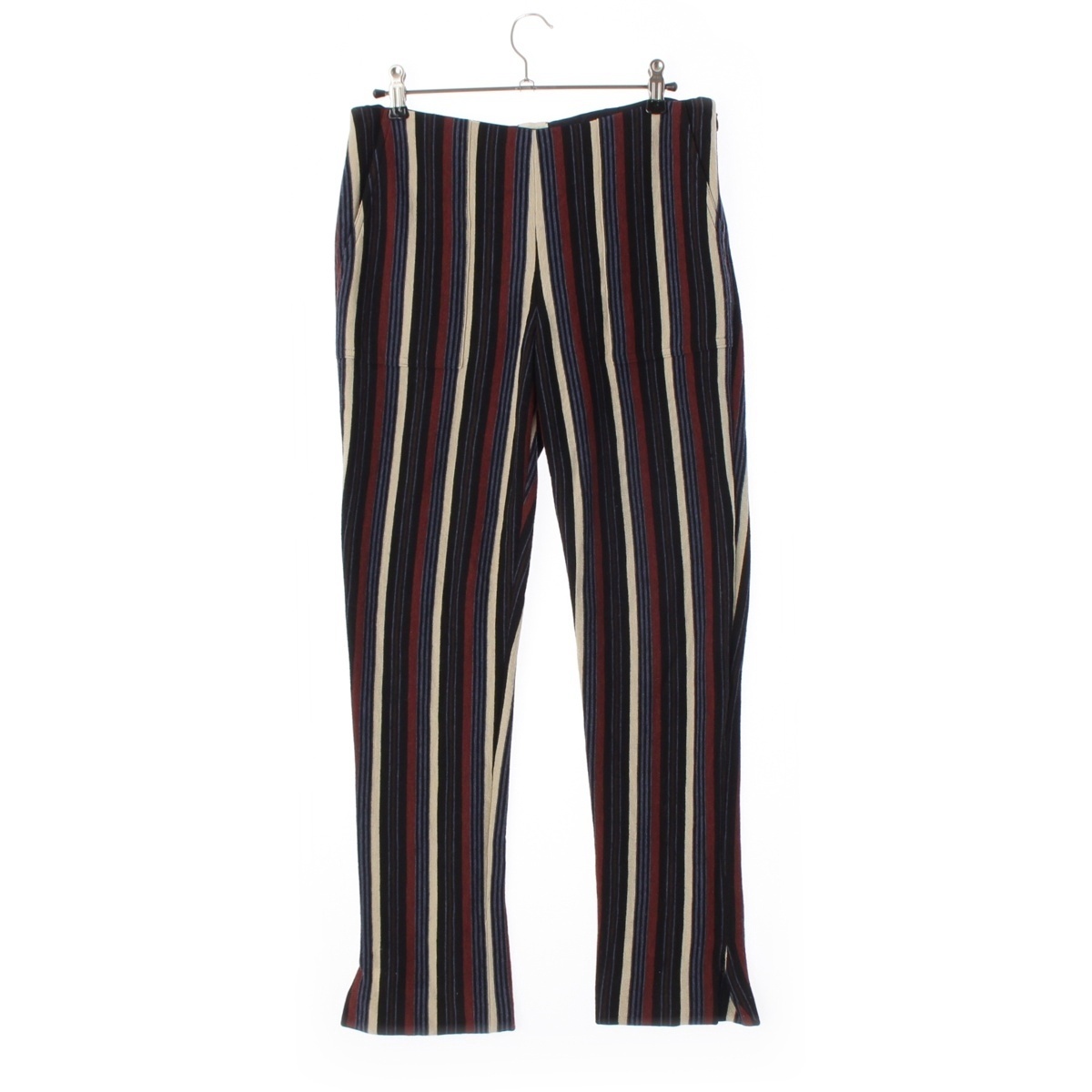エルメス ウール ストライプ ニット 裾スリット パンツ ネイビー ボルドー系 マルチカラー 38【中古】拍卖