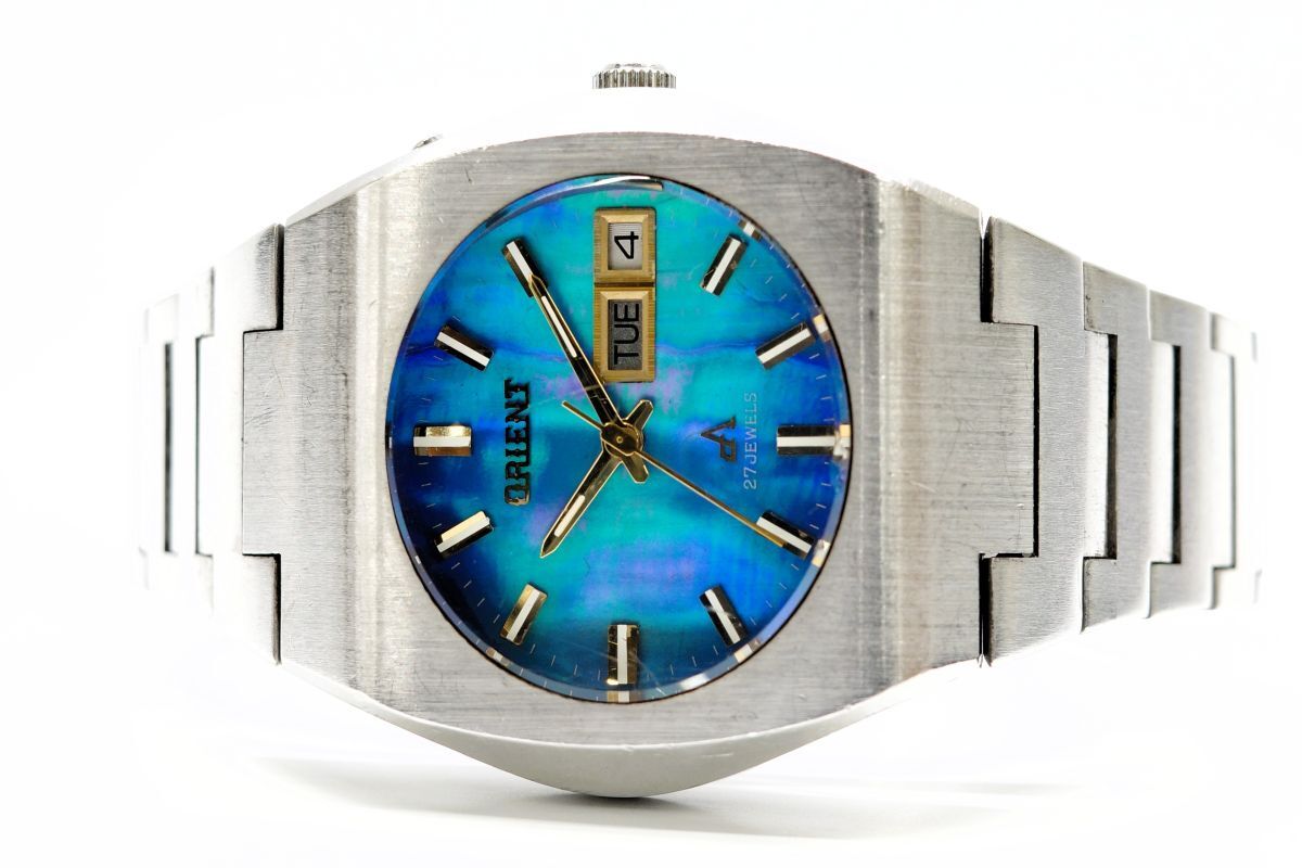 765 ORIENT CHRONO ACE CA MEXICAN 27JEWELS AT 0429-27540 オリエント クロノエース メキシカン ブルーシェル文字盤 自動巻き 希少拍卖