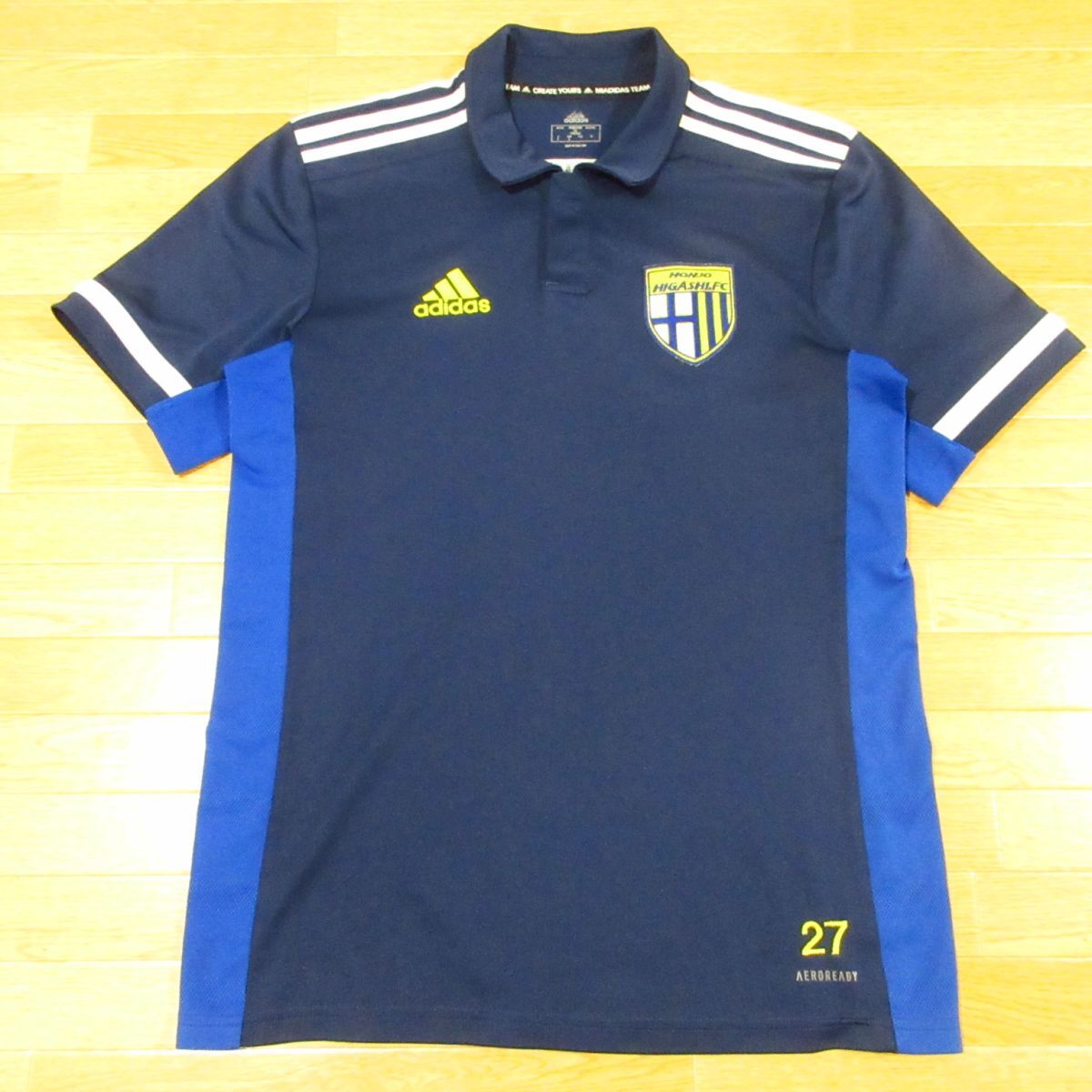 ◎埼玉 本庄東高校 サッカー部 adidas アディダス ユニフォーム ポロシャツ 支給品 実使用 メンズ 紺 Lサイズ◆AU1233拍卖