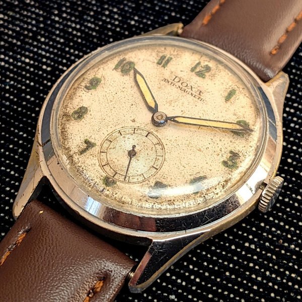 【M】【稼働品】1940年代 DOXA 手巻き時計 スモールセコンド ブルースチール針 手巻き時計 スイス製 アンティーク #806-12拍卖
