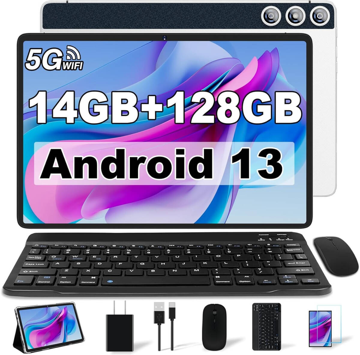 1円 新品タブレット 10.1インチBluetooth キーボード、ワイヤレスマウス wifiモデル 6GB RAM +64GB ROM Android 13大画面 WiFi拍卖