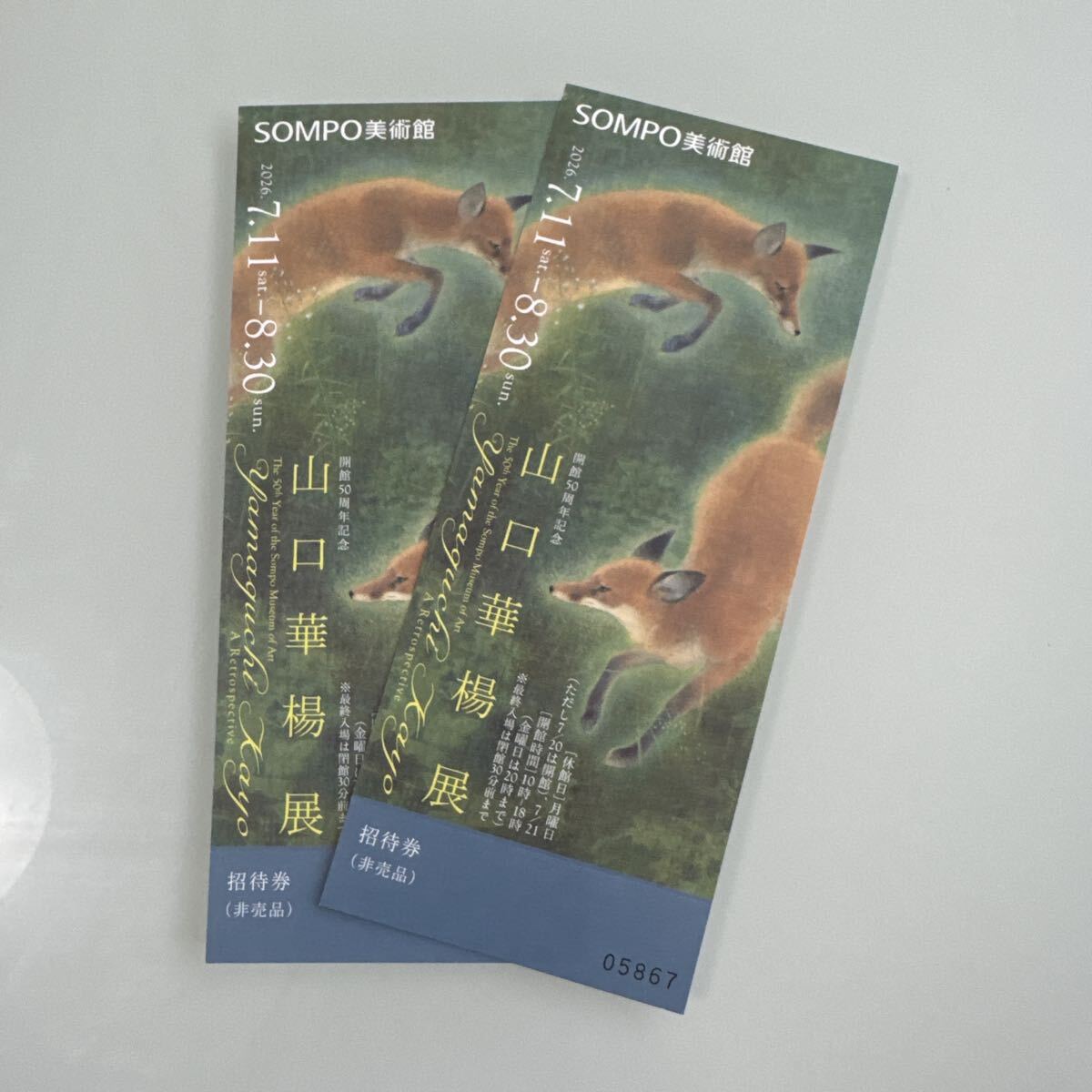 SOMPO美術館 開館50周年記念 山口華楊展 招待券 2枚セット拍卖