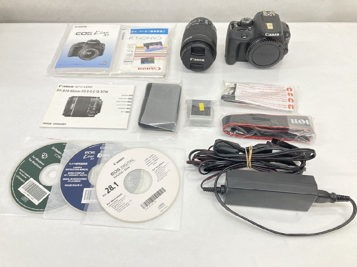 08-05-220 ●B【送料無料】撮影機材 撮影機器 カメラ キャノン canon EOSkiss X7 EFS18-55mm 一眼レフカメラ 本体 レンズ セット 中古品拍卖