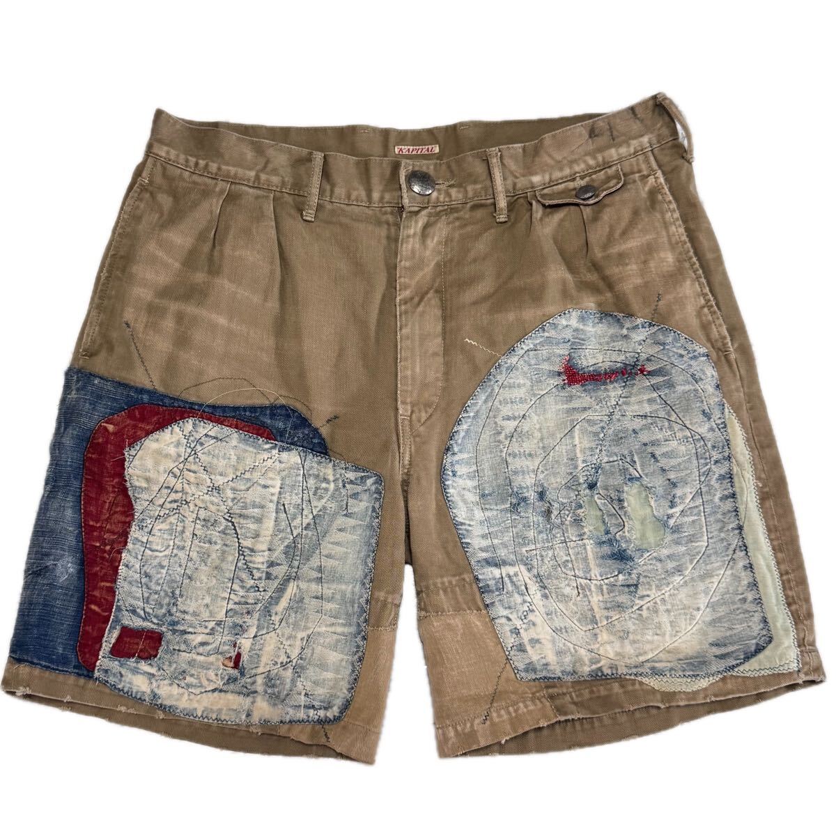 希少【kapital キャピタル【商品名】ユーズド加工 パッチワーク/デニム/パンツ ショートパンツ ハーフパンツ拍卖