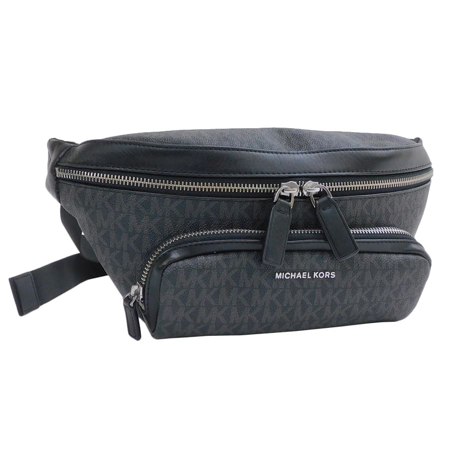 1円■マイケルコース ウエストバッグ ロゴショップ ブラック系 PVC×ナイロン 男女兼用 MICHAEL KORS ■E.Bep.pS-29拍卖
