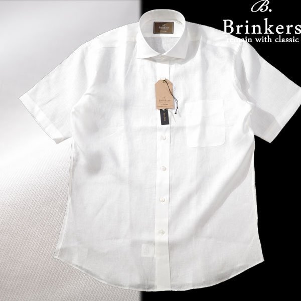 新品1円~★定価1.4万 Brinkers ブリンカーズ メンズ 春夏 イージーケア 麻リネン100% 半袖 ワイドカラーシャツ M 白 速乾通気性 ◆7830◆拍卖