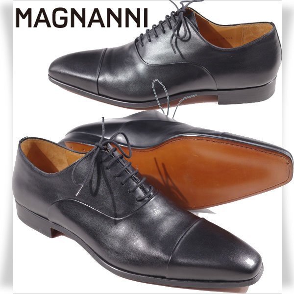 新品1円~★定価8.2万 MAGNANNI マグナーニ メンズ スペイン製 牛革レザー ビジネスシューズ ストレートチップ EU43 26.5-27 黒 ◆8185◆拍卖