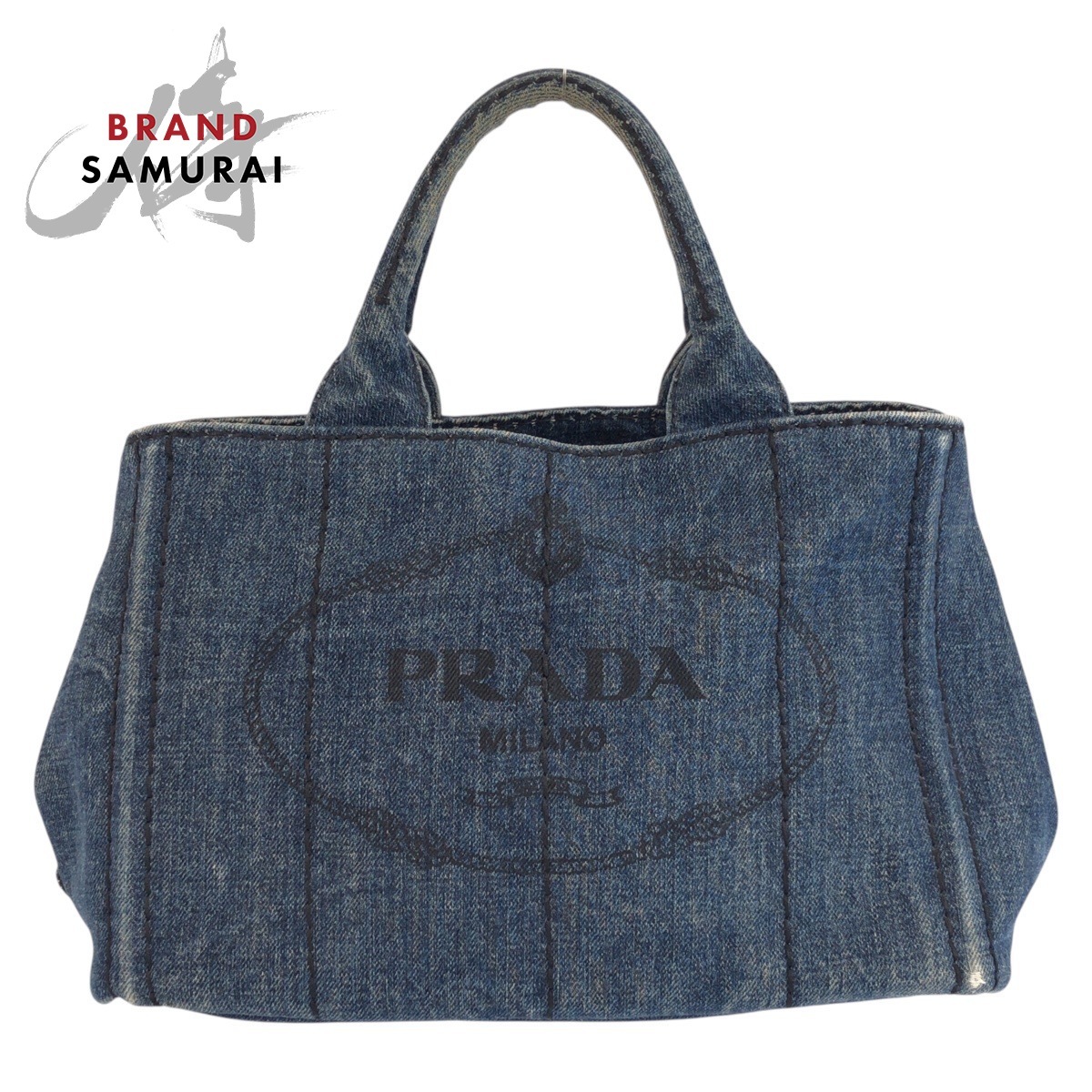 PRADA プラダ カナパ ブルー ゴールド金具 デニム トートバッグ ハンドバッグ レディース 603341拍卖