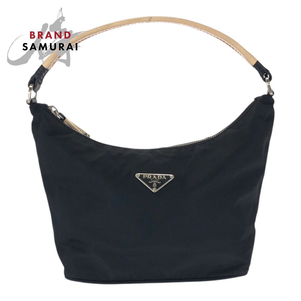 美品 PRADA プラダ テスート 三角ロゴプレート ブラック 黒 シルバー金具 ナイロン ハンドバッグ アクセサリーポーチ レディース 601489拍卖