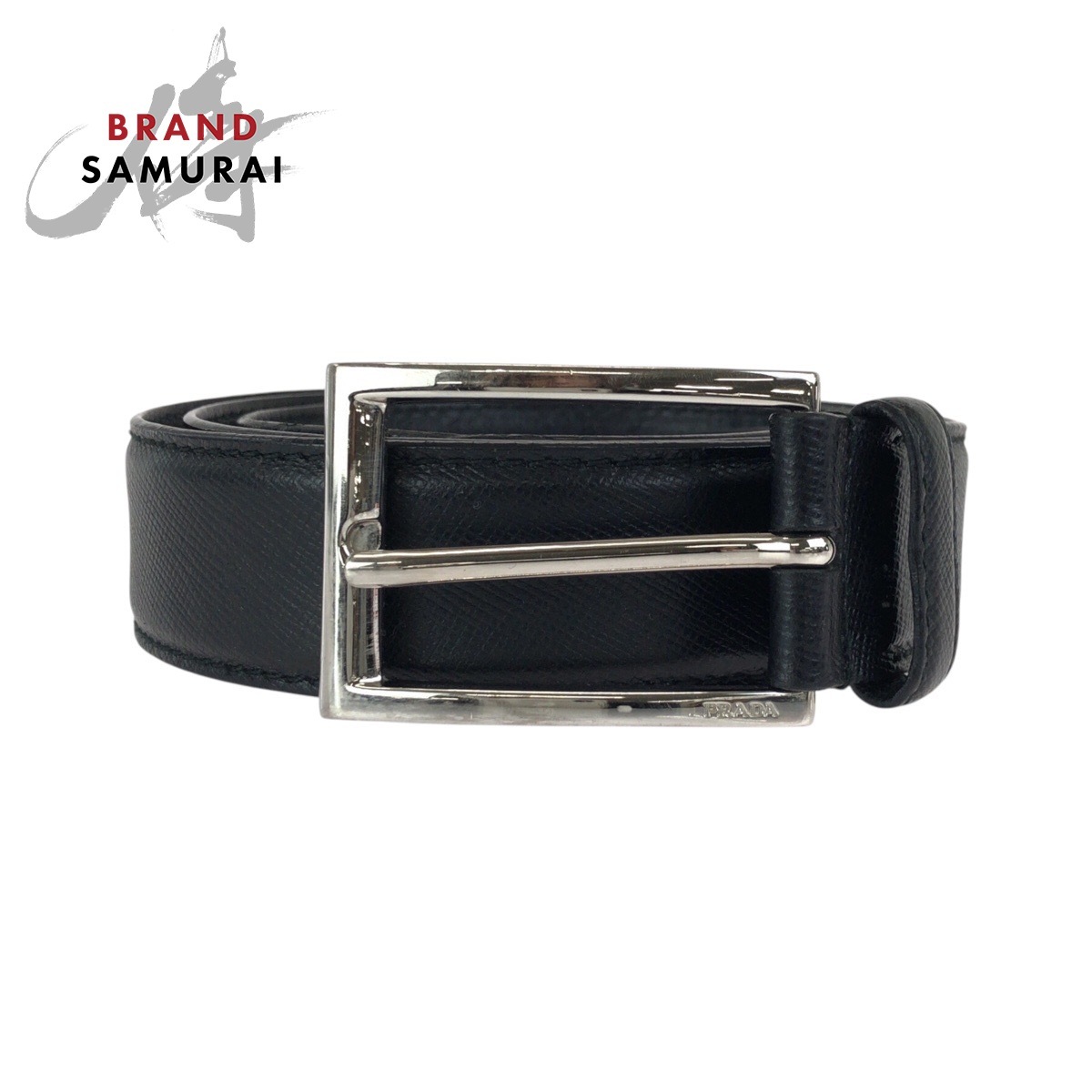 PRADA プラダ 90cm/36インチ ブラック 黒 シルバー金具 レザー ベルト メンズ 602456拍卖