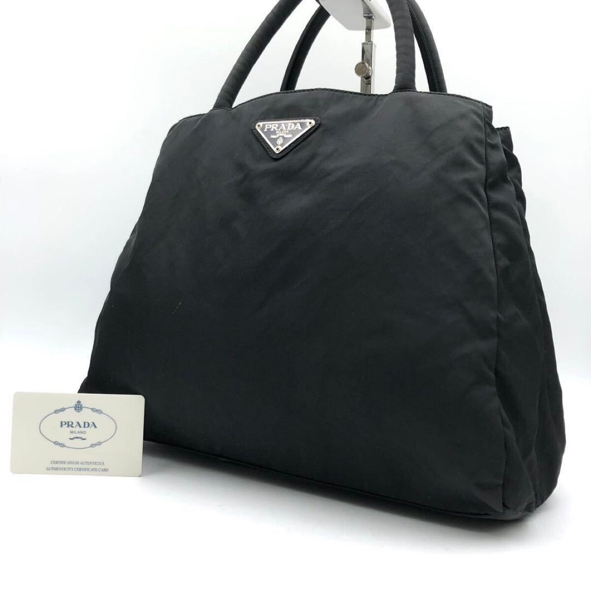 【美品】 PRADA プラダ ハンドバッグ トートバッグ 三角ロゴ ナイロン ブラック 黒 ギャランティカード付き拍卖