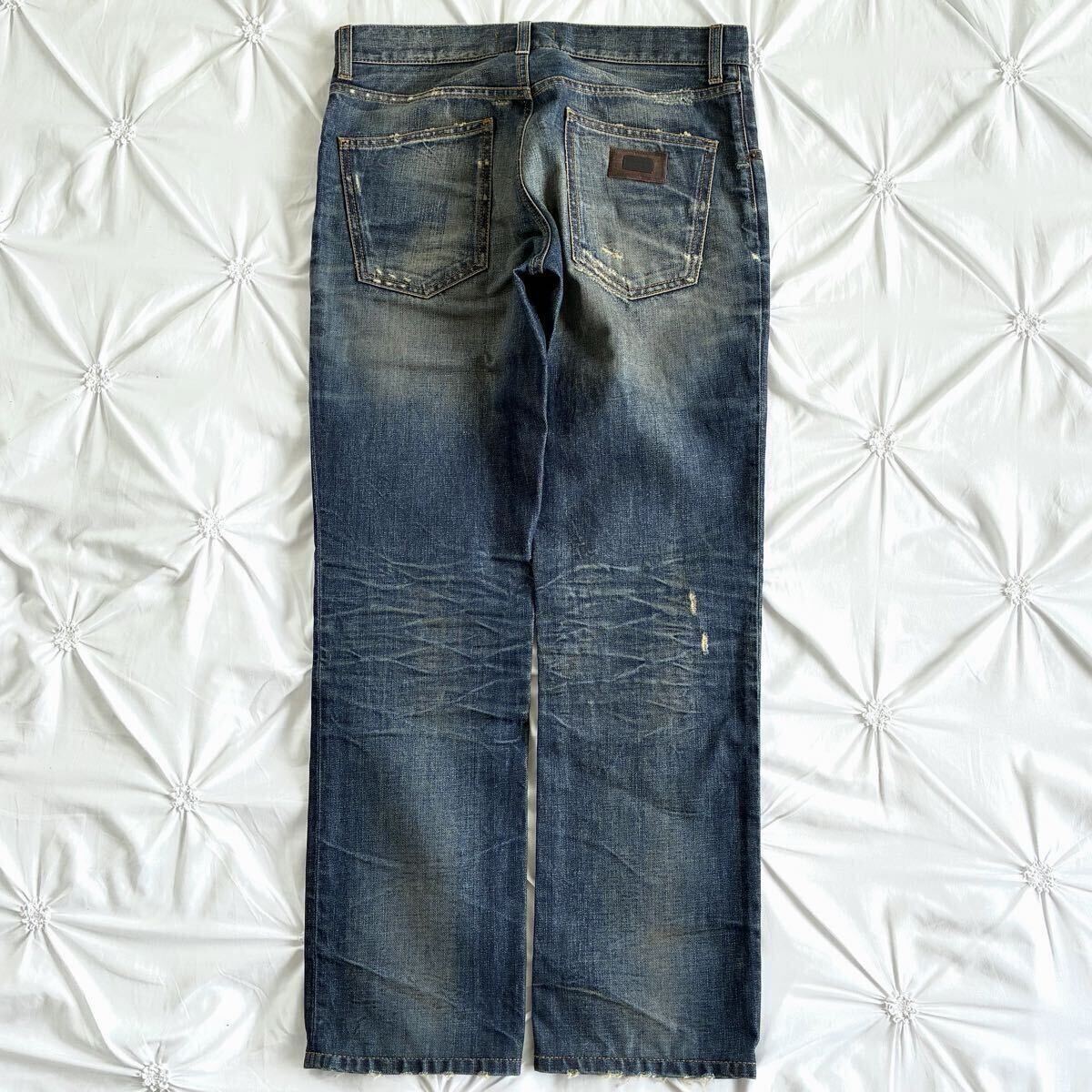 極美品◎DOLCE&GABBANA ドルチェ&ガッバーナ 『最高級の逸品』デニムパンツ ダメージ加工 ハチノス ロゴプレート イタリア製 W44拍卖