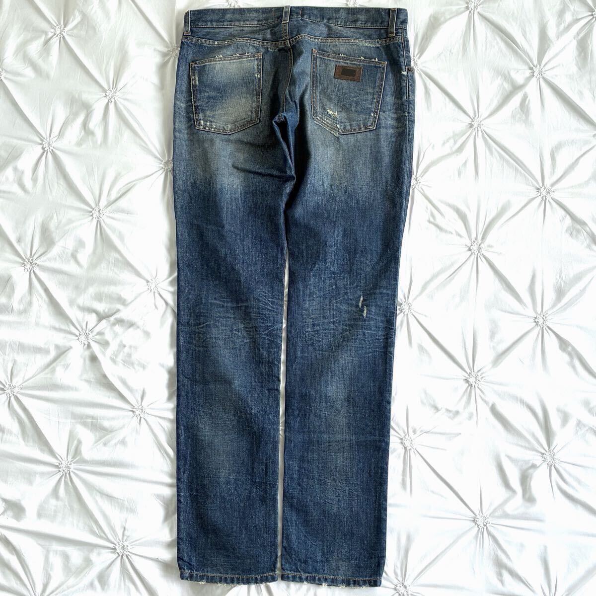 極美品◎DOLCE&GABBANA ドルチェ&ガッバーナ 『最高級の逸品』デニムパンツ クラッシュ加工 ダメージ加工 ロゴプレート イタリア製 50XL拍卖