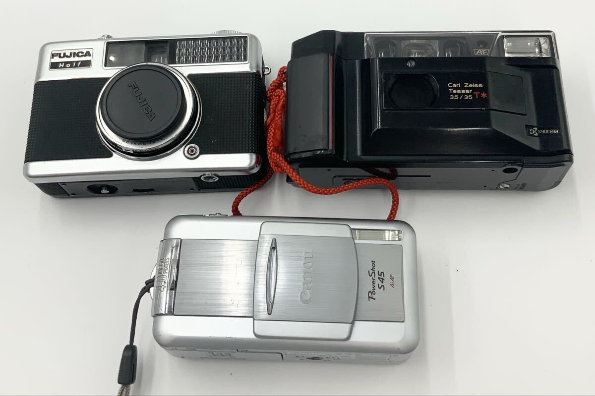 【22】コンパクトフィルムカメラ3点まとめ出品 キャノン フジフィルム キョーセラ Powershot S45 FUJICA Half TD 現状品 レトロ 中古拍卖