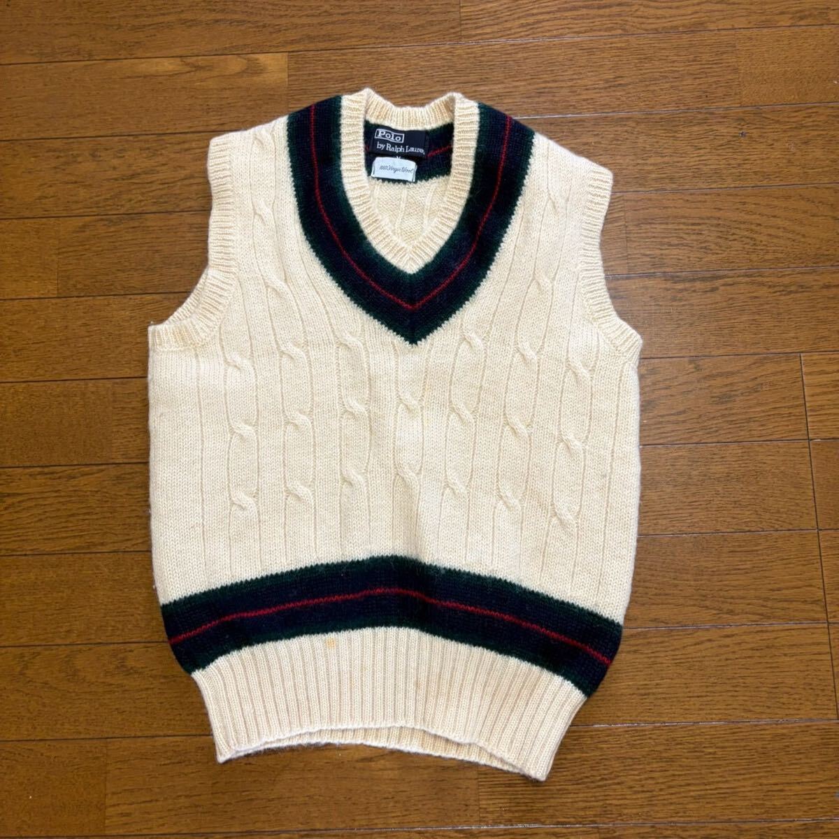 POLO RALPH LAUREN ニットベスト Mサイズ ケーブル Vネック メンズ ポロラルフローレン拍卖