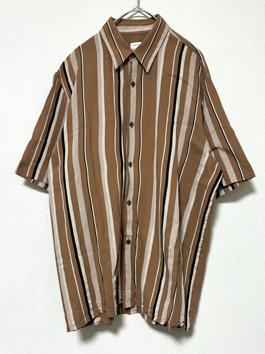 ドリスヴァンノッテン DRIES VAN NOTEN ストライプ シャツ 半袖 コットン 48 ブラウン メンズ 拍卖