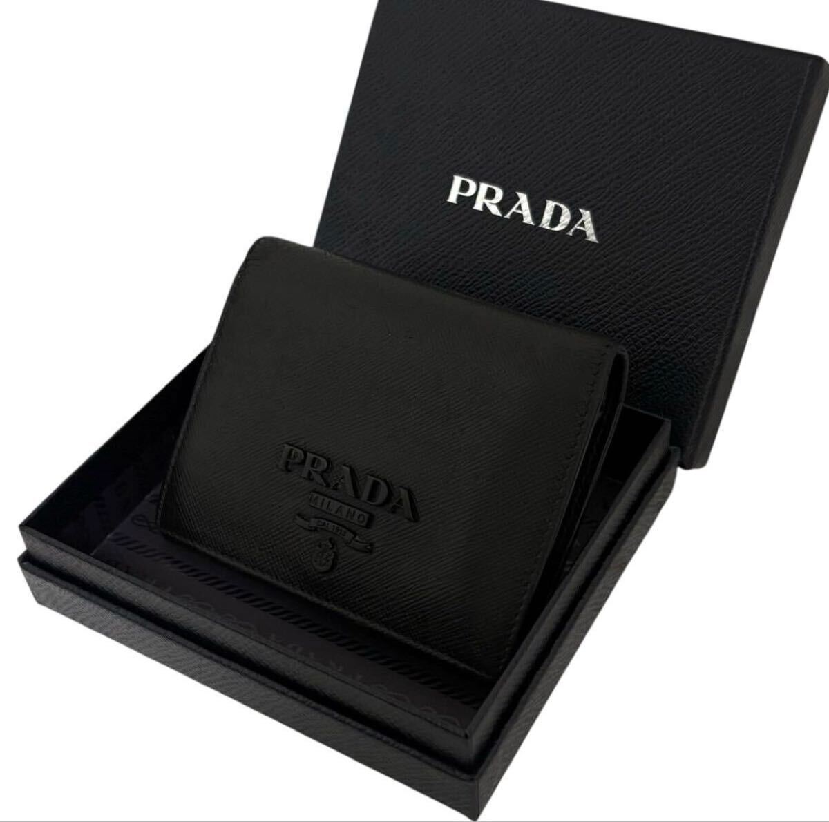 PRADA プラダ ブラック サフィアーノ 小銭入れ ウォレット 三角ロゴ レザー 財布拍卖