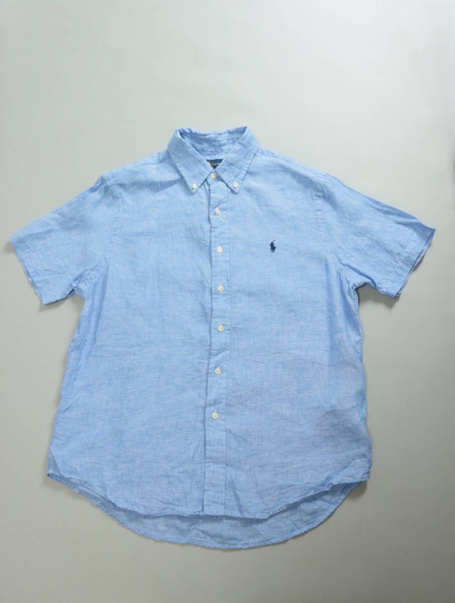 X806/ポロラルフローレン/POLO by Ralph Lauren/ゆうパケット対応/リネン/クラシックフィット/M表記/半袖シャツ/BD/麻/水色/拍卖