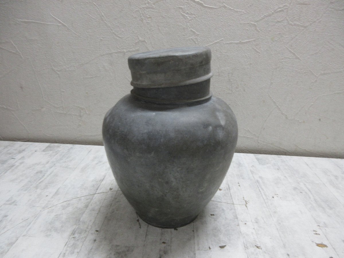 1円 古錫 錫製 木村 在銘 茶筒 茶入 煎茶道具 茶道具 茶心壺 茶壺 茶器 錫器 約1.55kg 時代物 古玩 骨董 【星見】拍卖