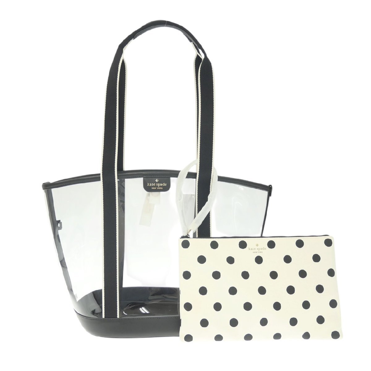 1円スタート 新品同様 kate spade ケイトスペード トートバッグ ロゴ ゴールド金具 ショルダーバッグ 手提げ 肩掛け クリア レディース拍卖