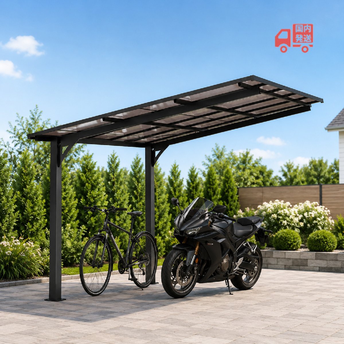 【翌日発送】テラス屋根 ベランダ 屋根 ひさし大型 重量型 バルコニー 雨よけ サイクルポート 2本の柱 パーゴラ 幅302*奥行き300*高253拍卖