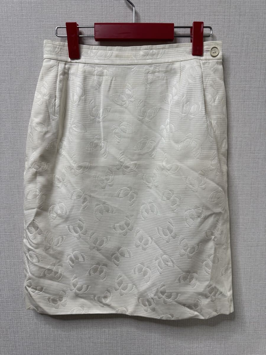 1円 希少 80s 90s VINTAGE YVES SAINT LAURENT イヴサンローラン 総柄 ジャガード タイトスカート ホワイト 白 38 ヴィンテージ オールド拍卖