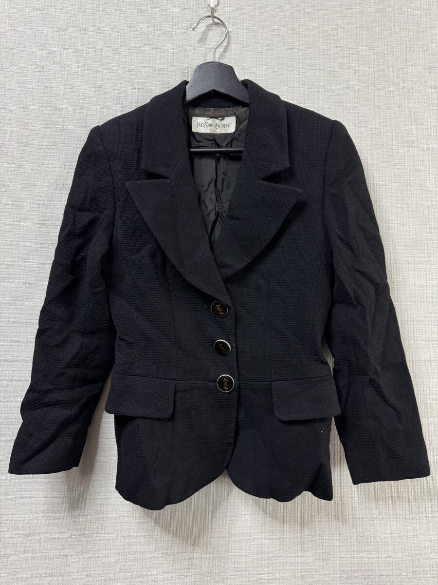 1円 Yves Saint Laurent イヴサンローラン ヴィンテージ スカートスーツ セットアップ テーラードジャケット 黒 ブラック 34 C-TK83拍卖