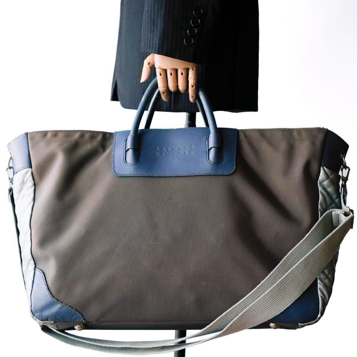 【大容量】 BARNEYS NEWYORK バーニーズニューヨーク 2way ボストンバッグ バッグ キルティング レザー ブルー メンズバッグ ショルダー 拍卖