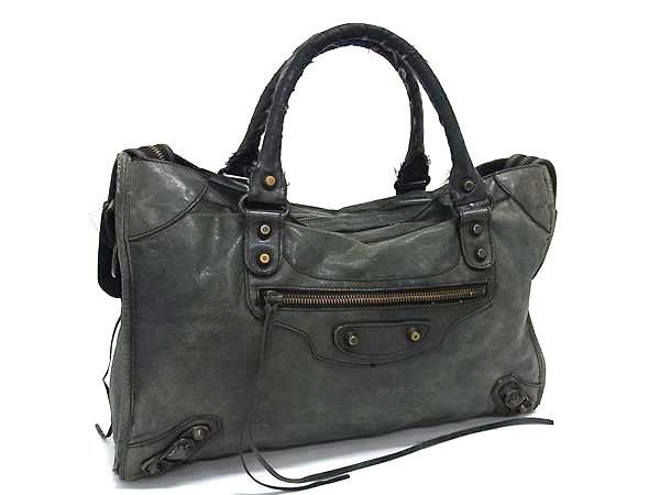 1円 BALENCIAGA バレンシアガ 115748 ザ シティ レザー ハンドバッグ トートバッグ レディース グレー系 GD1500拍卖