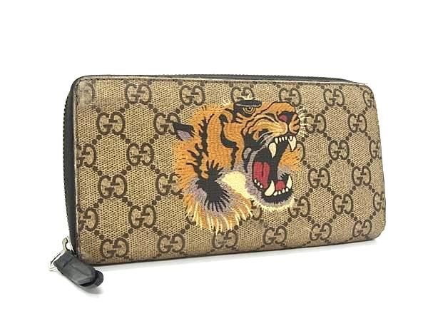 1円 GUCCI グッチ 451273 GGスプリーム GG柄 PVC ラウンドファスナー 長財布 ウォレット 小銭入れ 札入れ カード入れ ベージュ系 HD0730拍卖