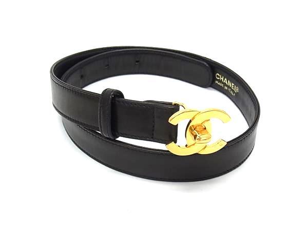 1円 ■美品■ CHANEL シャネル ココマーク レザー ゴールド金具 ベルト 表記サイズ 65/26 レディース ブラック系 HE2523拍卖