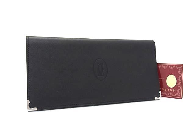 1円 ■新品同様■ Cartier カルティエ マストライン レザー 二つ折り 長財布 ウォレット 札入れ カード入れ メンズ ブラック系 HF0365拍卖
