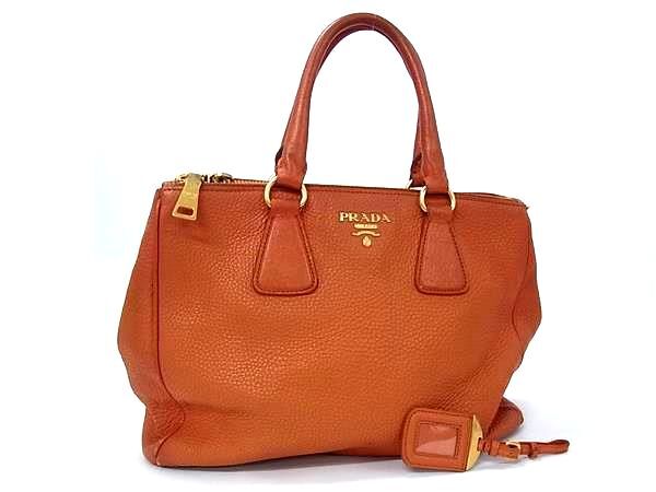 1円 PRADA プラダ レザー ハンドバッグ トートバッグ レディース オレンジ系 HB3258拍卖