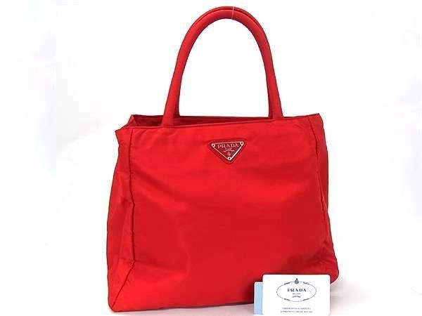 1円 ■美品■ PRADA プラダ テスートナイロン トートバッグ ハンドバッグ レディース レッド系 HB3259拍卖