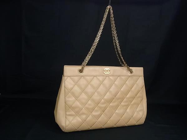 1円 ■美品■ CHANEL シャネル ココマーク マトラッセ レザー ゴールド金具 ハンドバッグ トートバッグ ショルダー ベージュ系 FY4495拍卖