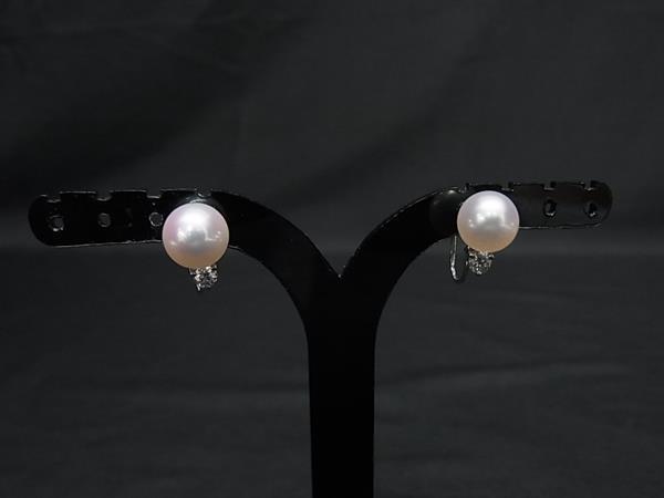 1円 ■極美品■ MIKIMOTO ミキモト 本真珠 アコヤ真珠 パール 約8mm K18 18金 ダイヤモンド 総重量約3.27g クリップ式 イヤリング FZ6012拍卖