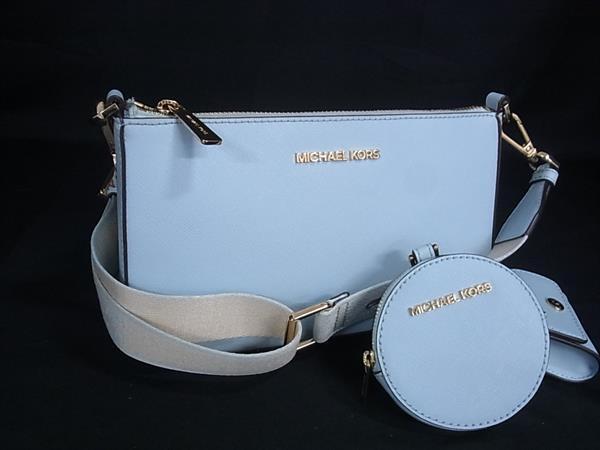 1円 ■美品■ MICHAEL KORS マイケルコース PVC ポーチ付き クロスボディ ショルダーバッグ 斜め掛け レディース ライトブルー系 HB3201拍卖