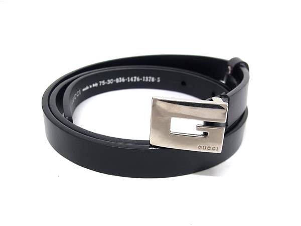 1円 ■極美品■ GUCCI グッチ 036 1476 1378 レザー ベルト 表記サイズ 75・30 レディース ブラック系 HE2331拍卖
