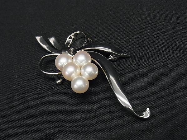 1円 ■美品■ MIKIMOTO ミキモト 本真珠 アコヤ真珠 パール約6mm SV925 リボン ピンバッジ ピンブローチ アクセサリー シルバー系 FY4594拍卖