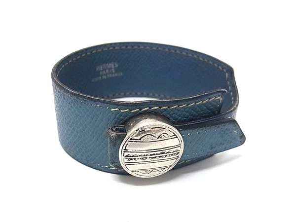 1円 HERMES エルメス トゥアレグ クシュベル シルバー金具 ブレスレット アクセサリー □D刻印 ブルージーン ライトブルー系 HE2283拍卖