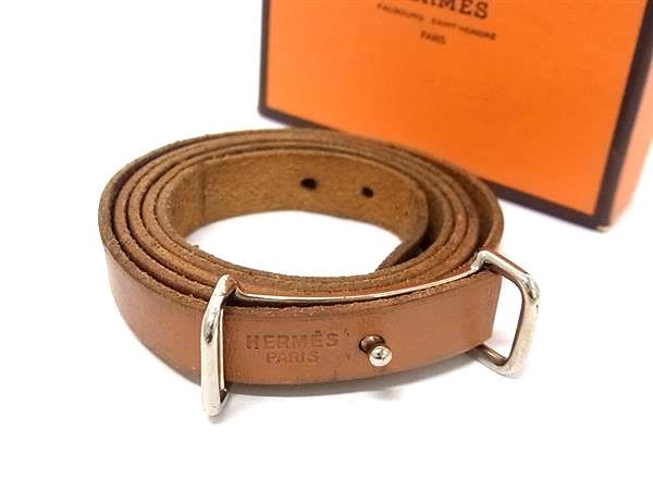 1円 HERMES エルメス アピ2 レザー シルバー金具 4連 ブレスレット チョーカー アクセサリー メンズ レディース ブラウン系 HE2315拍卖