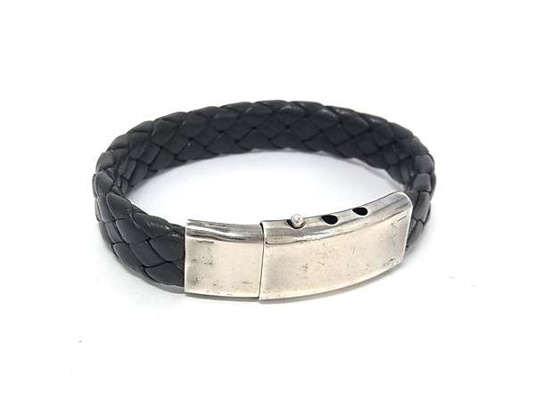 1円 BOTTEGA VENETA ボッテガヴェネタ イントレチャート ブレスレット アクセサリー メンズ ブラック系×シルバー系 HE2326拍卖