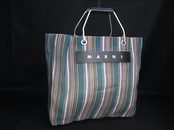 1円 ■美品■ MARNI マルニ マルニマーケット フラワーカフェ ナイロン トートバッグ ハンドバッグ レディース グリーン系 HE2142拍卖