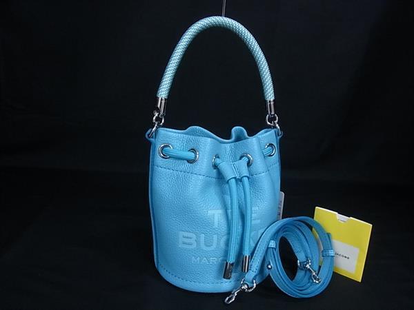 1円 ■美品■ MARC JACOBS マークジェイコブス THE BUCKET レザー 2WAY ハンドバッグ ショルダー クロスボディ ライトブルー系 HE2008拍卖
