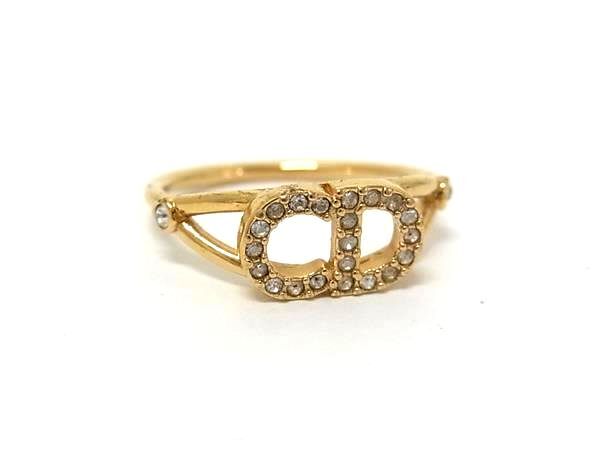 1円 ■美品■ ChristianDior ディオール ヴィンテージ ラインストーン リング 指輪 アクセサリー 約12号 レディース ゴールド系 BR5010拍卖