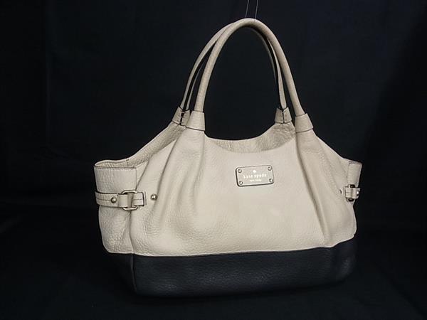 1円 kate spade ケイトスペード レザー トートバッグ ショルダーバッグ 肩掛け レディース ベージュ系×ブラック系 HE2002拍卖
