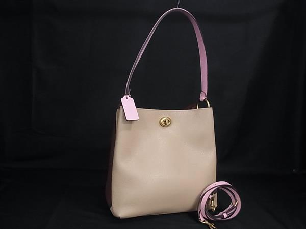 1円 ■美品■ COACH コーチ 5141 2WAY クロスボディ ハンドバッグ ショルダー 斜め掛け レディース ベージュ系×ボルドー系 HE1853拍卖