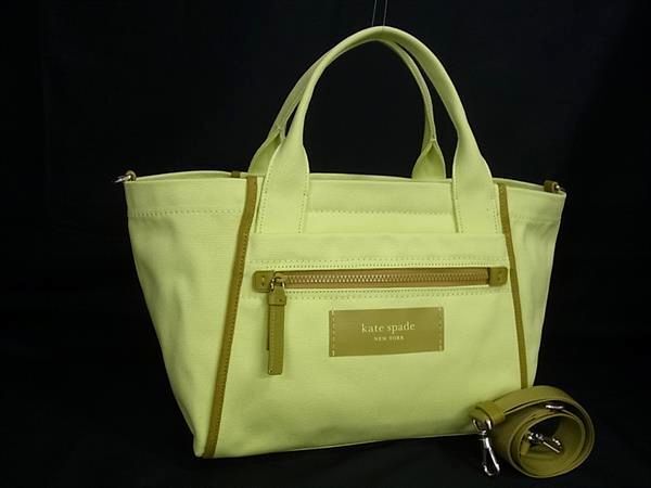 1円 ■美品■ kate spade ケイトスペード KN953 ダッシュ キャンバス 2WAY ハンドバッグ ショルダーバッグ 斜め掛け イエロー系 HE1978拍卖
