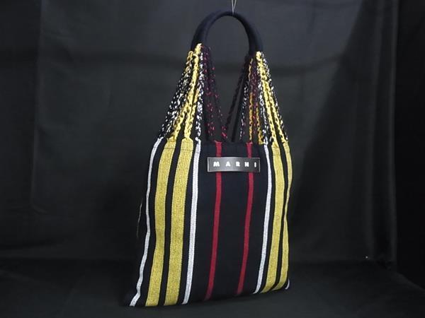 1円 MARNI マルニ フラワーカフェ マーケット ハンモック ウール ハンドバッグ トートバッグ ショルダーバッグ 肩掛け ネイビー系 HE1650拍卖
