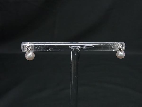 1円 ■美品■ MIKIMOTO ミキモト 本真珠 アコヤ真珠 パール 約4mm K18 18金 ダイヤモンド 総重量 約1.50g ピアス シルバー系 FZ5934拍卖